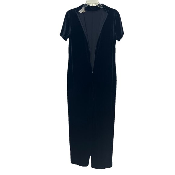 VTG Casual Corner Velvet Body Suit Navy Blue Sz Large Zipper Back Short Sleeve - Picture 8 of 9